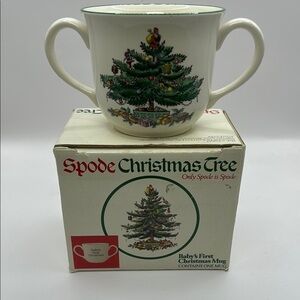 Spode Christmas Tree Baby 1st Christmas Mug with Green and Red Accents
